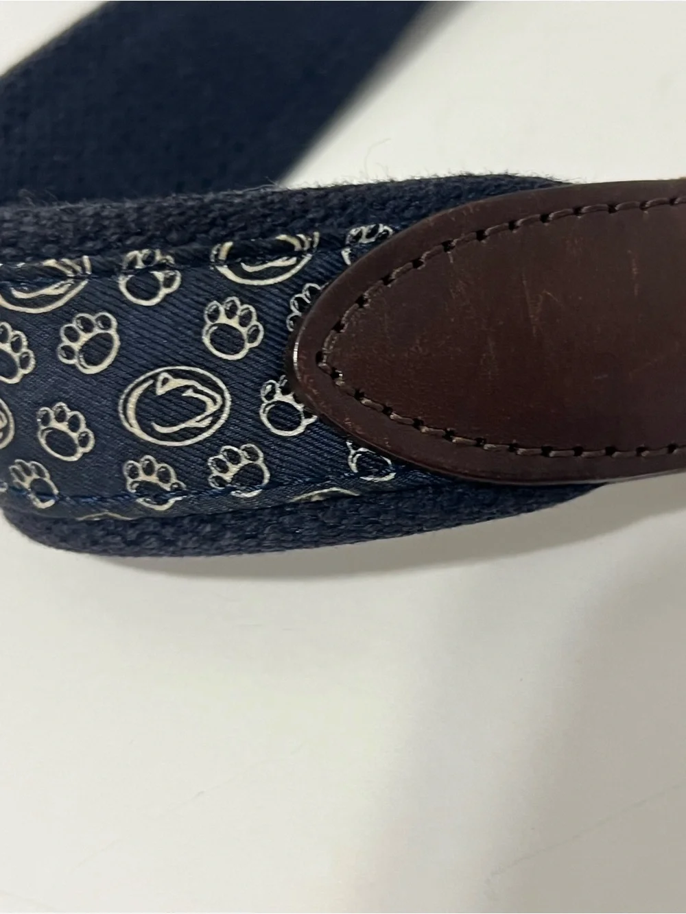Vineyard Vines Penn State College Logo Pattern Preppy Leather Canvas Belt 42
